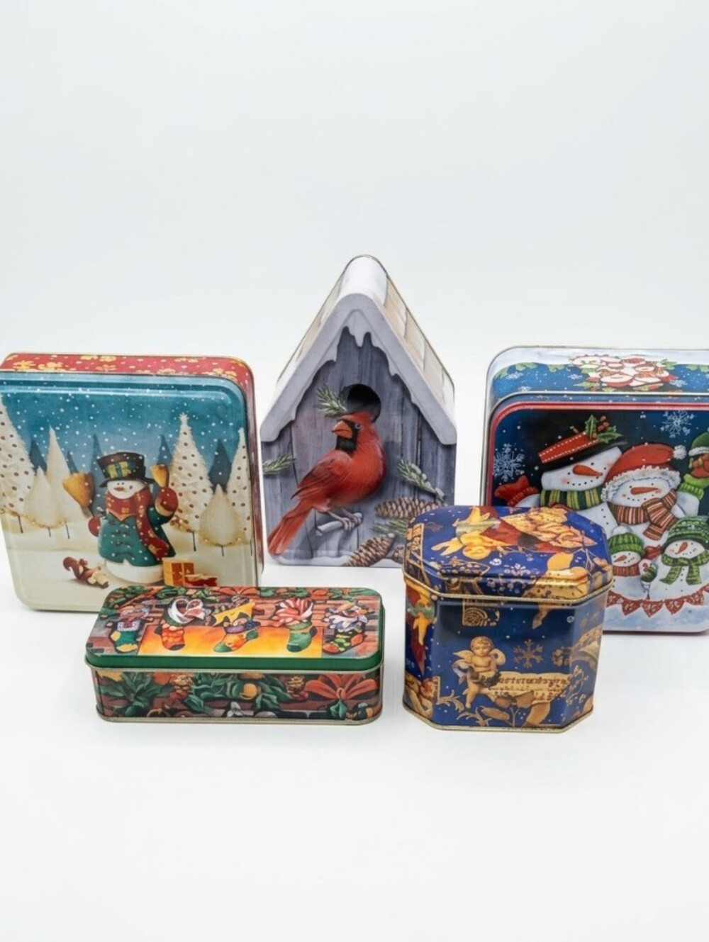 Vintage Holiday Decorative Tin Gift Box Set - Multicolor Christmas Designs